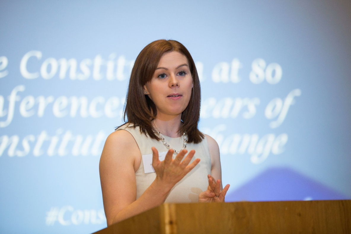 A file image of UL law lecturer Laura Cahillane giving a talk