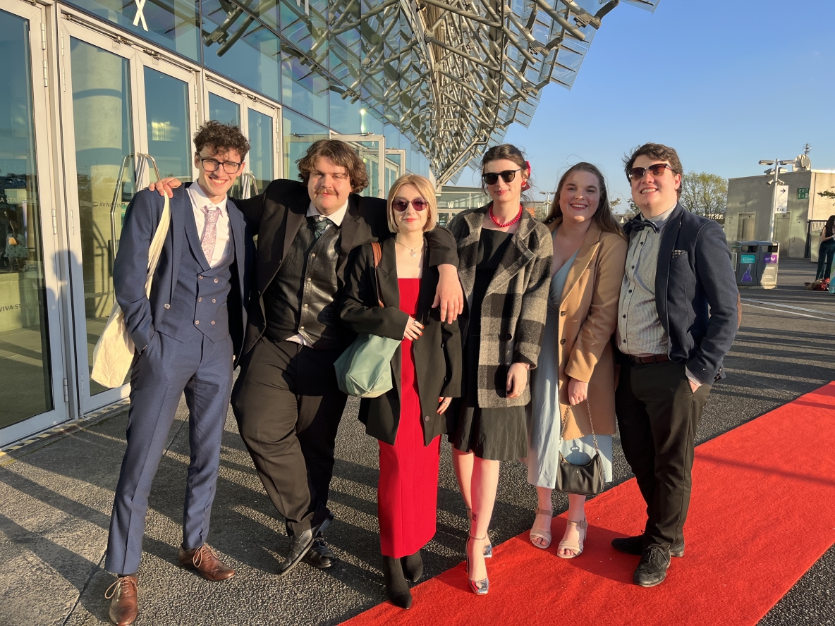 Fourth year journalism students pictured at the Aviva Stadium for the Smedias 