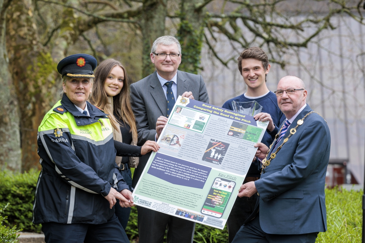 A group pictured at the launch of the road safety project in UL