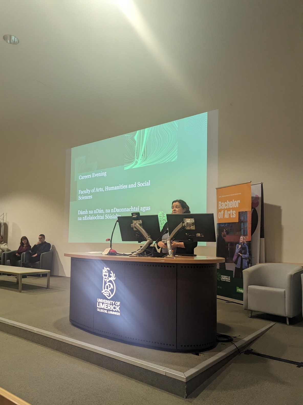 dr sandra joyce welcoming prospective students on a careers evening