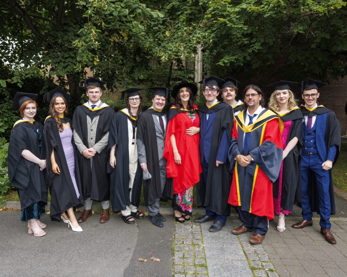 A group of journalism graduates at UL with lecturers Kathryn Hayes and Henry Silke