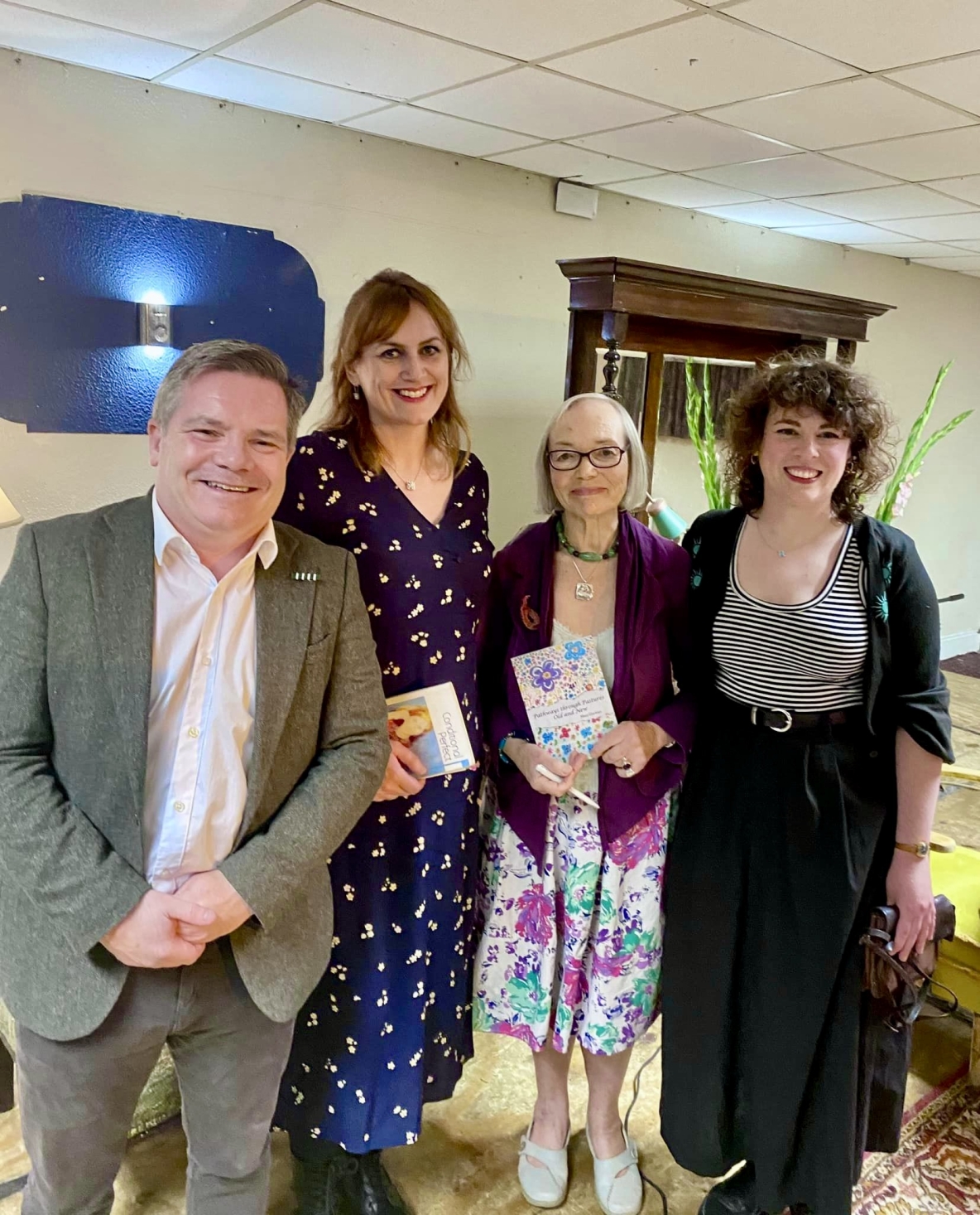 L-R Irish Times journalist, Ronan McGreevy (MC) with poets Emily Cullen, Mary Guckian & Roisin Kelly at the 2023 Drumshanbo Written Word Festival 24 August, Drumshanbo, Co. Leitrim