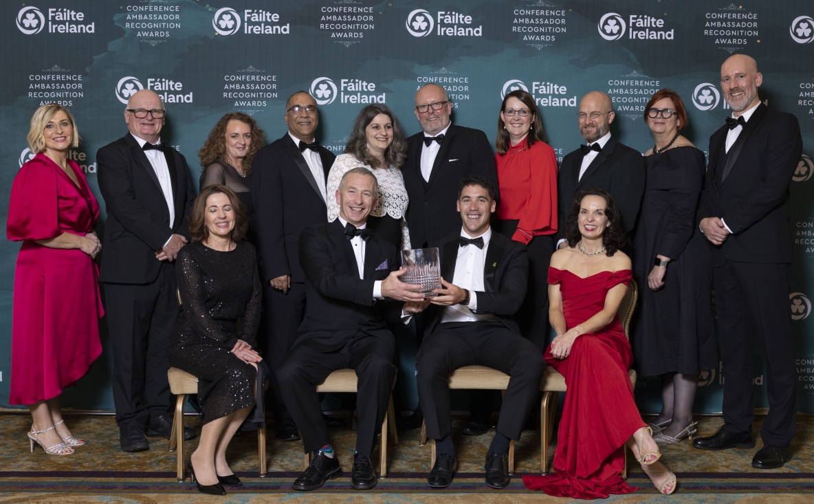 Group photo showing 14 people who attended the Failte Ireland Conference Ambassador Awards ceremony, which took place in Dublin