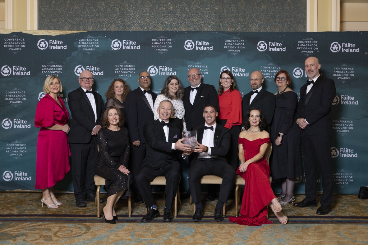 A large picture of a group of people at the Fáilte Ireland’s Conference Ambassador Recognition Awards