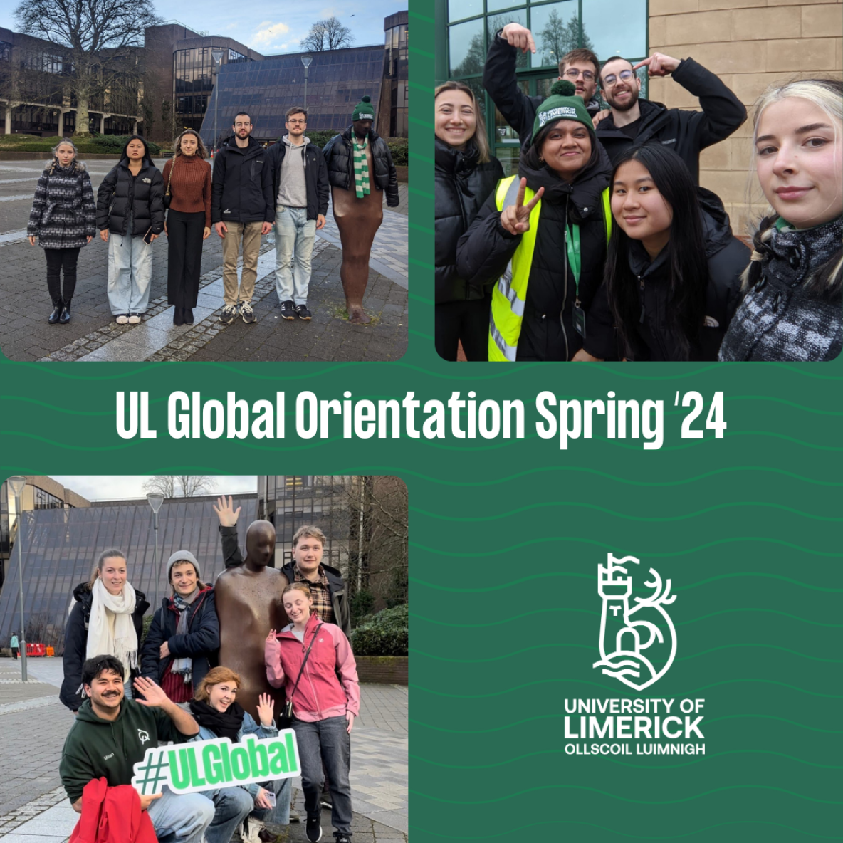 Collage of students participating in Spring Scavenger Hunt for Global Orientation