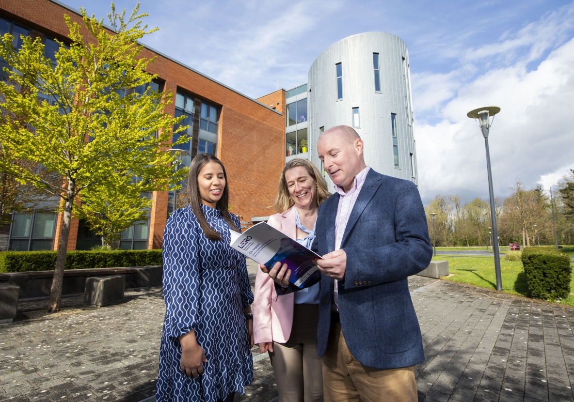 Joyce Borges, Dr Clare McInerney and Professor Oliver McGarr are pictured reading the report outside Lero