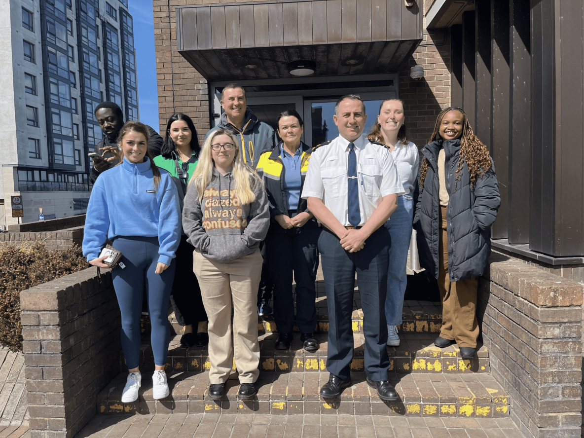 law students with course director at henry street garda station