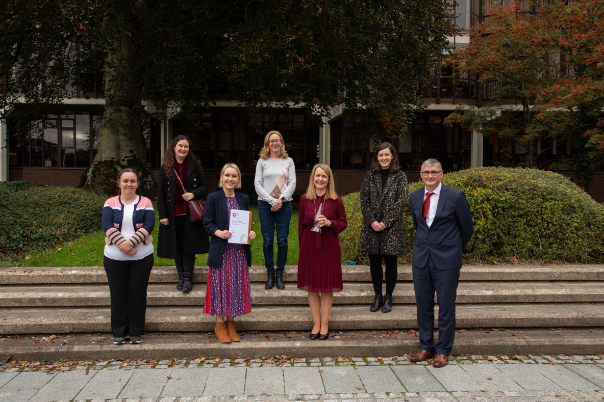 Image shows colleagues from the Faculty of Arts, Humanities and Social Sciences with the award