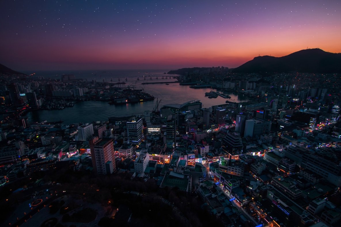 Busan City lit up at night with skyline