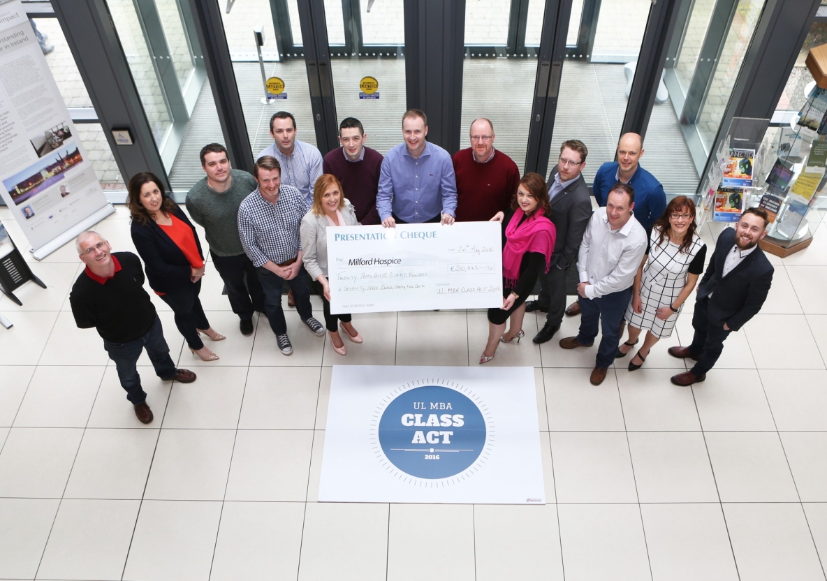 MBA Class present cheque for over €20k to Milford Hospice