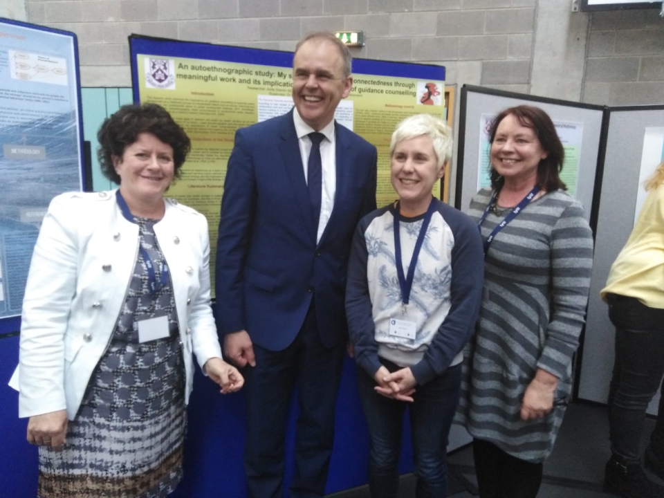Dr. Lucy Hearne, UL; Mr. Joe McHugh, T.D. Minister of Education and Skills; Aoife Shevlin and Majella Perry, Graduates of the MA in Guidance Counselling & Lifespan Development Programme, U.L.  