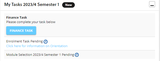 Screenshot of the Student Portal showing the Task Handler the button to begin Task 2 (the Finance task).
