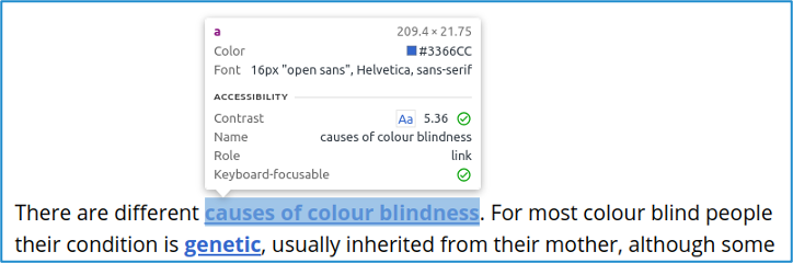 screengrab of an online colour contrast checker being used to check the contrast of blue text against a white background