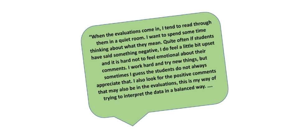 Image containing quote about how professor Keith process feedback from students, full text in document attached