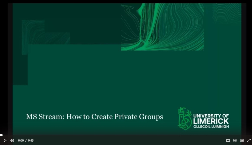 Screenshot of video title slide on how to set up a private group on MS Stream.
