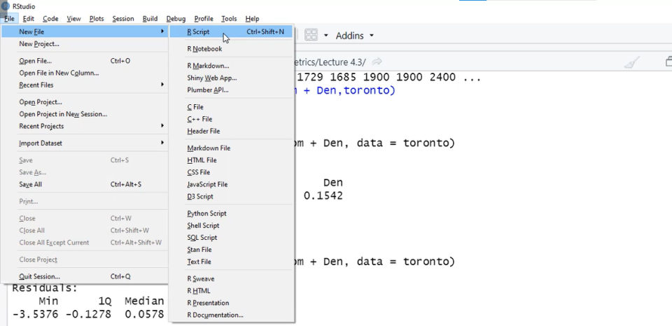 Screenshot of a new R script being created in RStudio.