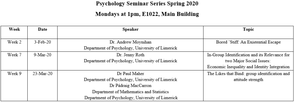 Psychology Seminar Series Spring 2020